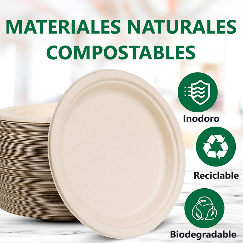 50 Platos Desechables De Papel Compostables Biodegradables Blanco