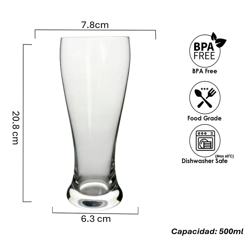 Set De 6 Vaso Cervecero De Vidrio Color Transparente 500ml