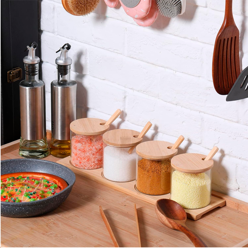 Set frascos vidrio tapa bambú organizadores cocina
