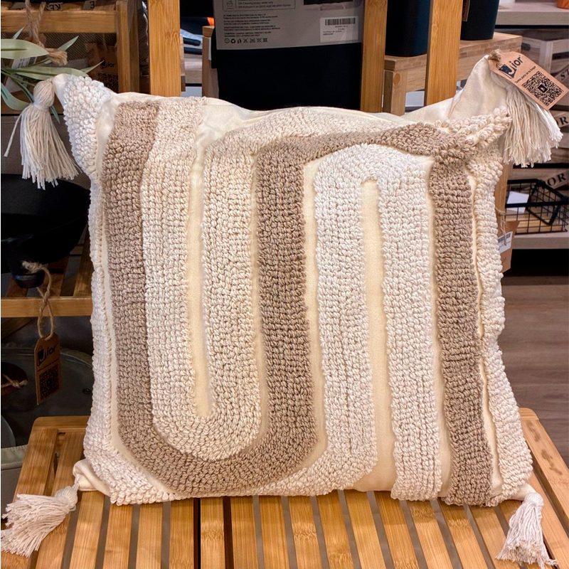 Funda de Cojín Boho Tejida con Borlas Funda Almohadon Sofa 45x45cm