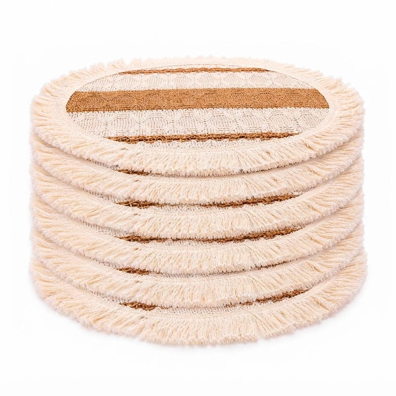 Pack 6 Individual De Mesa Tejido Con Flecos En Algodón Yute Natural