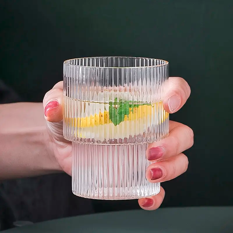 Set 6 Vasos de Vidrio Estilo Origami Cristal Acanalado
