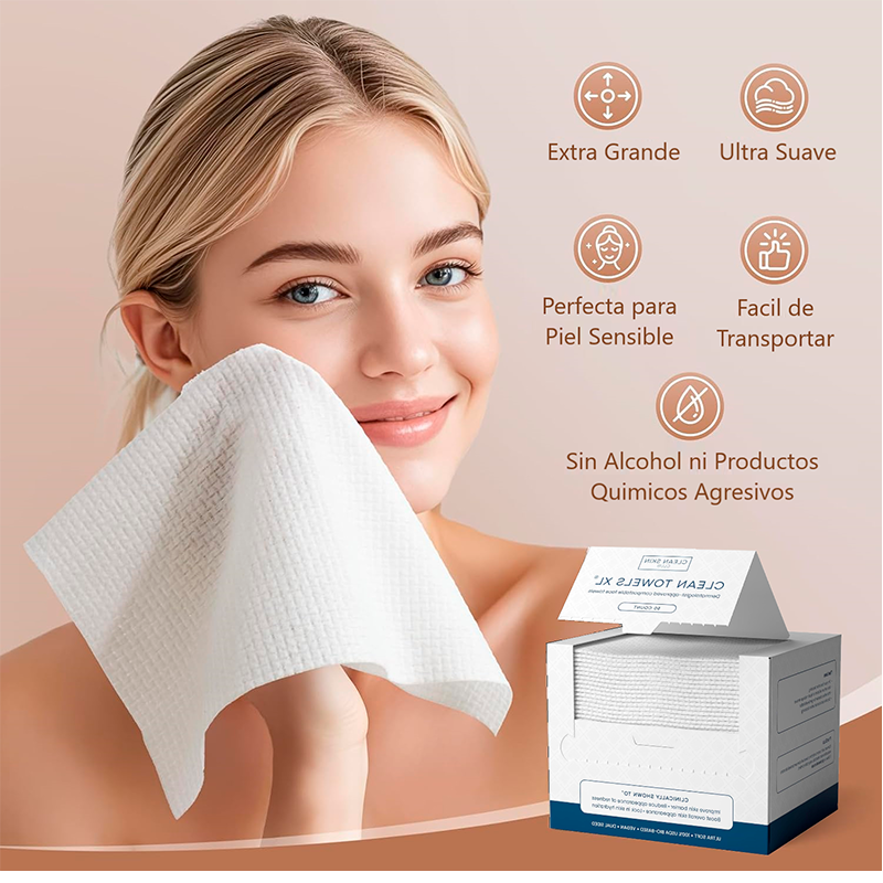 Toallas Faciales Secas Premium 100% Orgánica/ Vegan 50pcs Blanco