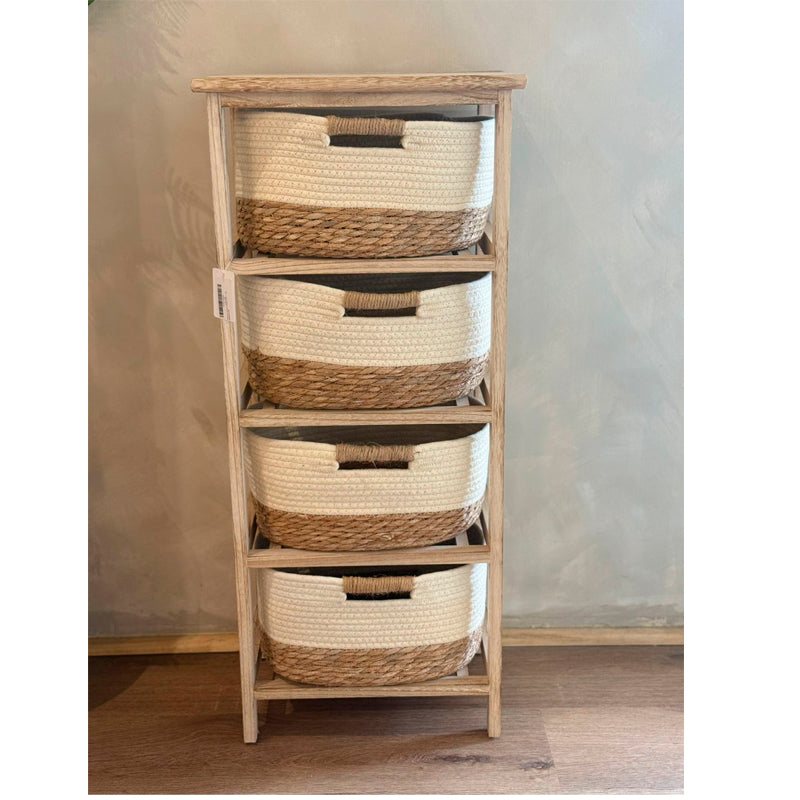 Mueble de Paulownia con 4 Cestas Tejido Algodon Natural Decohogar