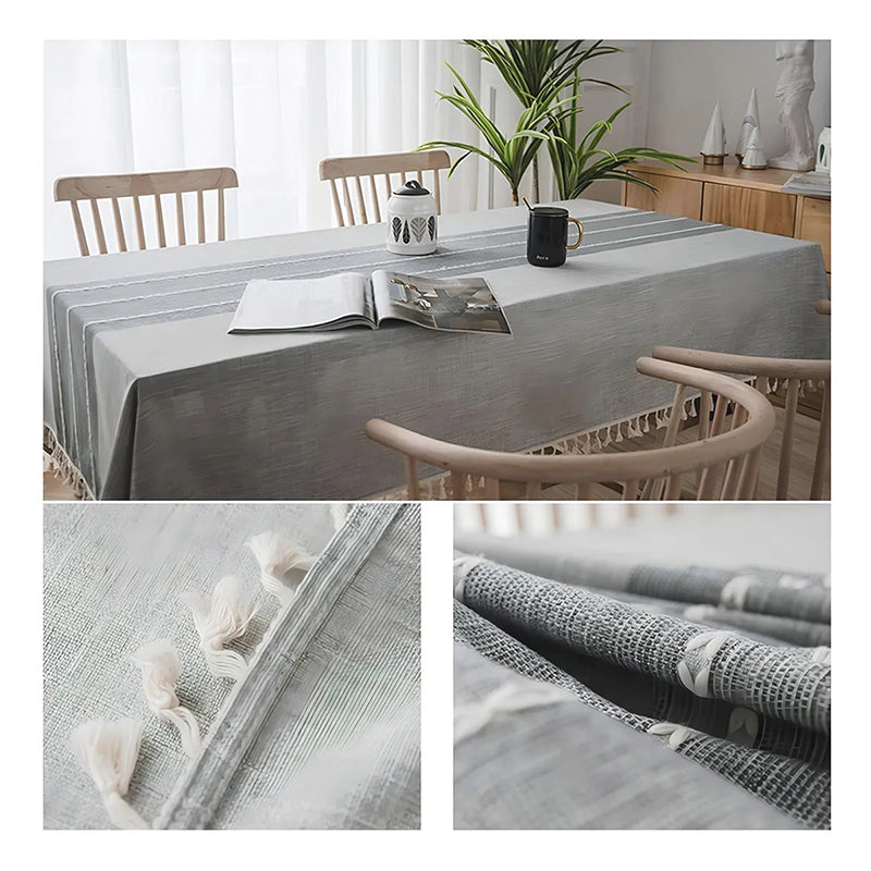 Mantel Rectangular Mantel De Mesa Borla Algodón 100x160cm Gris Rayas