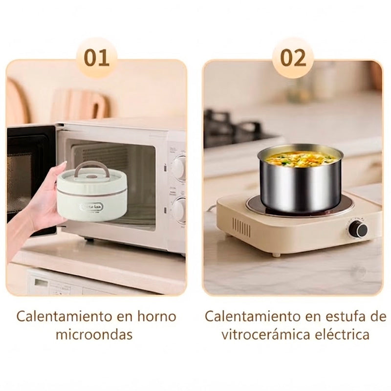 Fiambrera De Acero Inoxidable Set 4 Lonchera Térmica Apilable Multicapa y Estuche