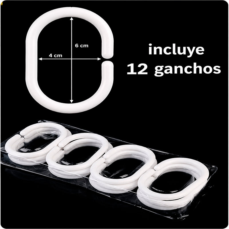 Argolla De Cortina Para Baño Blancos 12und Ganchos Plasticos