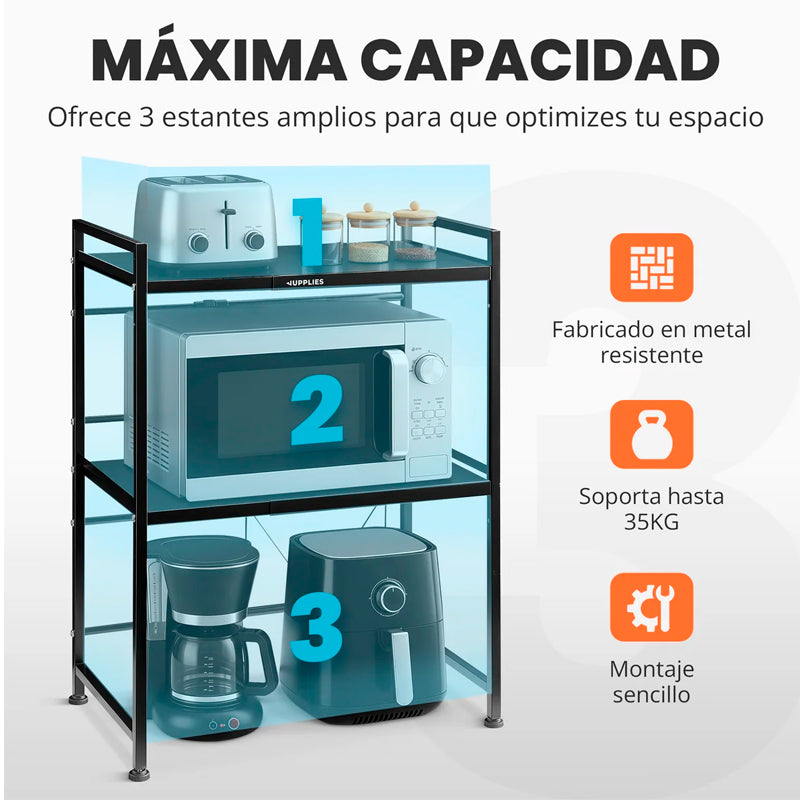 Estante Extensible Para Horno Microondas Rack Organizador Cocina 3 Niveles