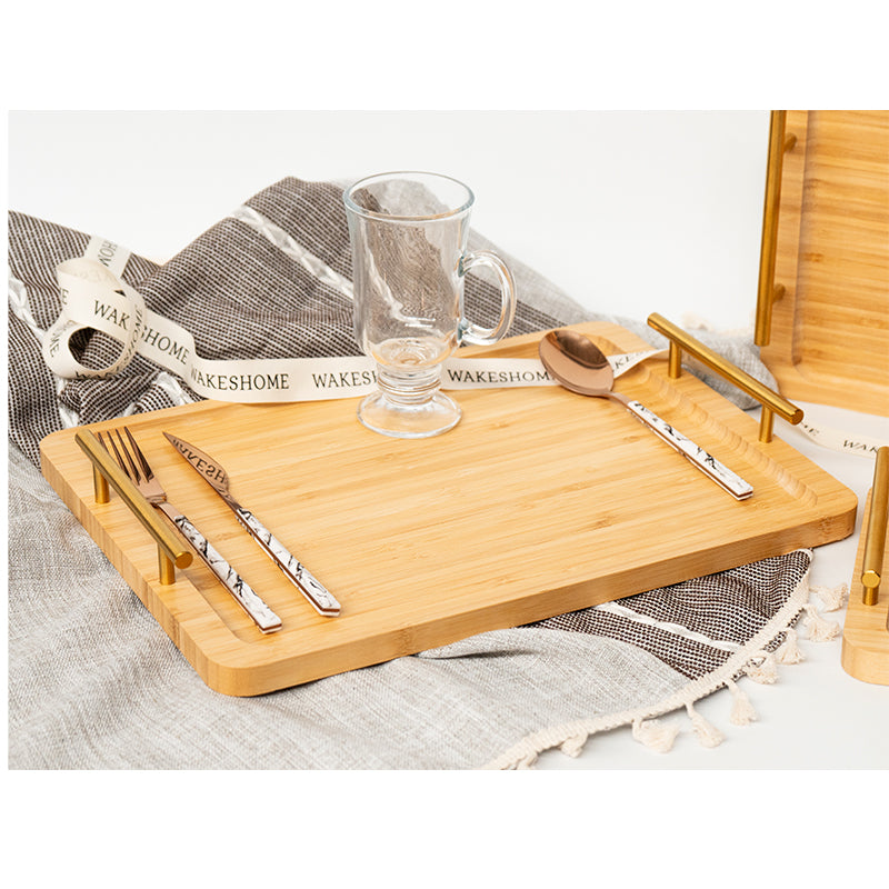 Set 3 Bandeja De Servicio Bambu Con Asas De Cocina Desayuno Madera