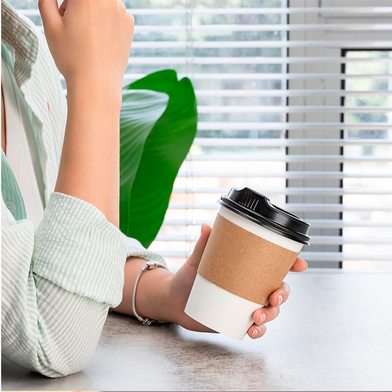 Vaso Cafe Kraft Vasos Polipapel Con Tapa Manga 20oz 50und 20 Oz