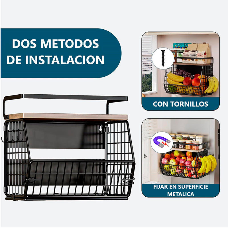 Canasto Para Frutas Frutero Magnetico Hogar Verdulero Cocina Negro