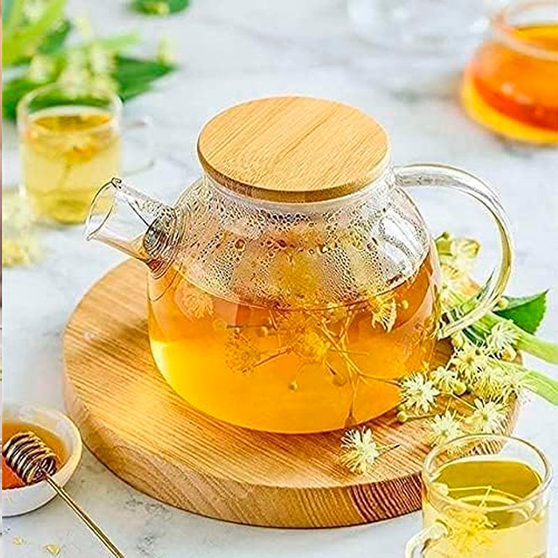 Tetera Vidrio Con Tapa De Bambú Infusión Té
