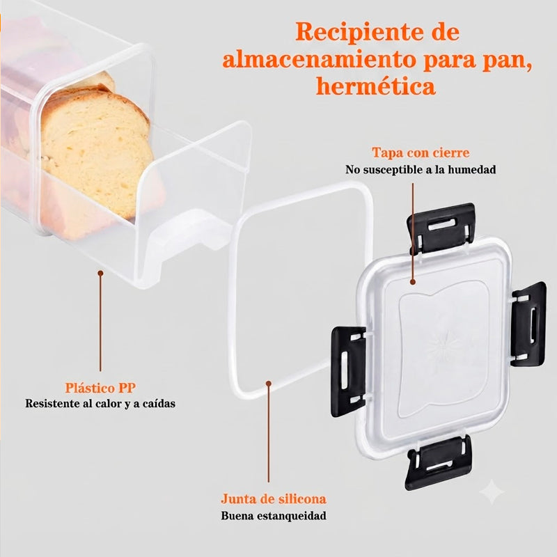 Recipiente Hermetico con Bandeja dispensador para Pan Sándwich
