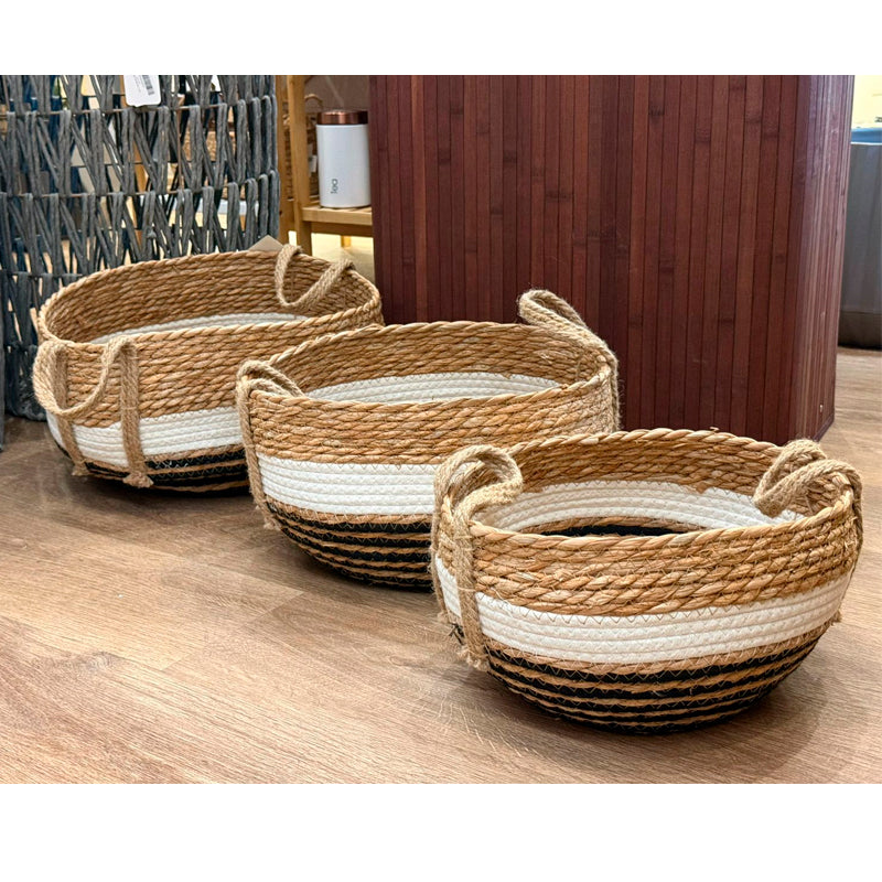 Set de 3 Canastos Organizadores de Fibras Naturales y Cuerda de Algodón Estilo Rústico Moderno