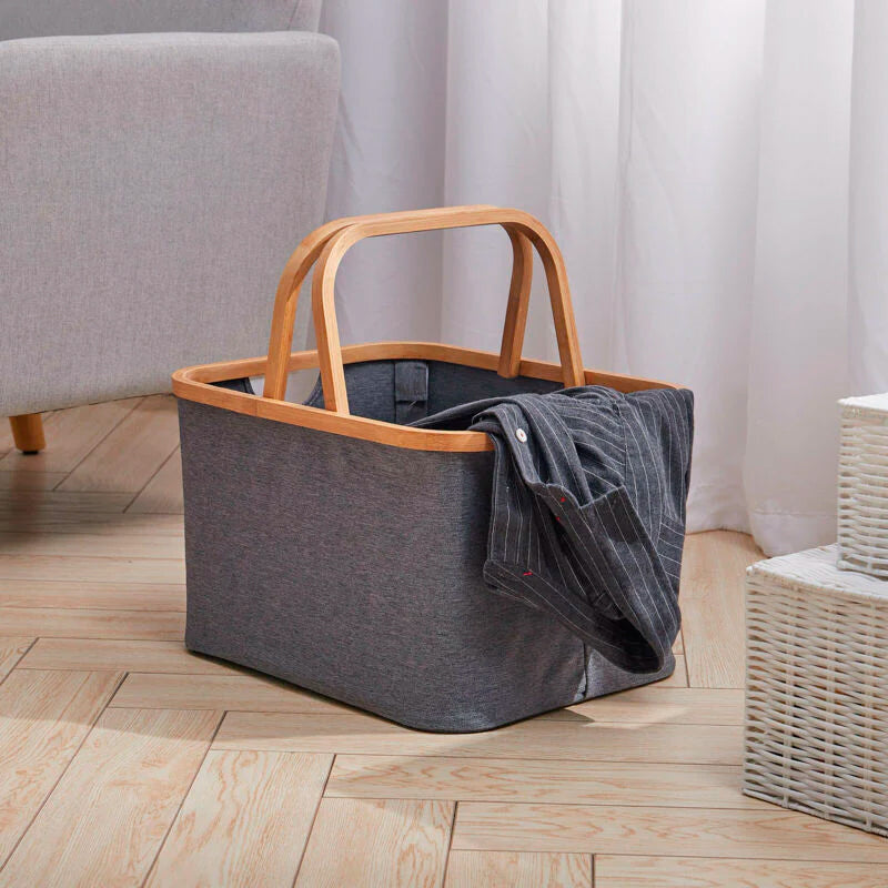 Cesto Plegable Para Ropa Canasto Con Asa Organizador Hogar Gris Oscuro Lisa
