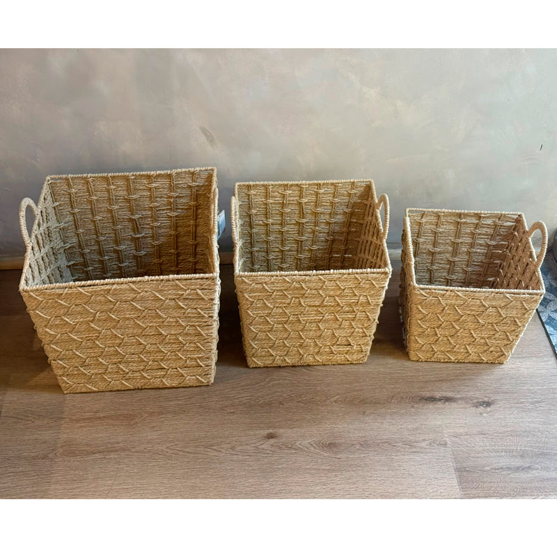 Set de 3 Canastos Organizadores Cuadrados en Seagrass – Natural