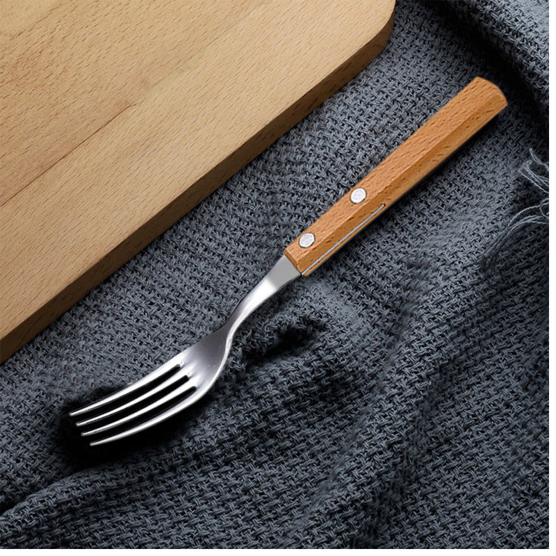 Set De Cubiertos Para Asado 6 Pieza Cuchilleria Mango Madera Cucharas Tenedor