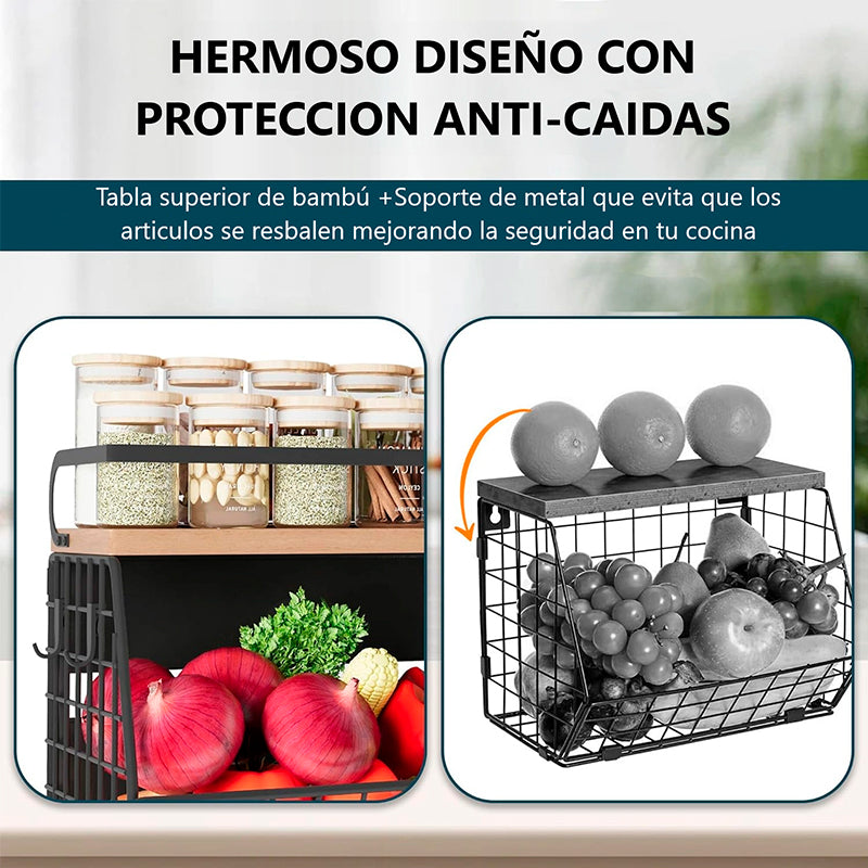 Canasto Para Frutas Frutero Magnetico Hogar Verdulero Cocina Negro