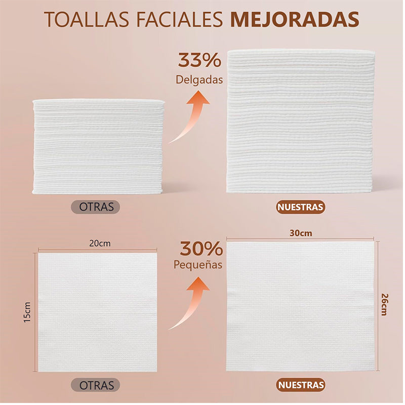 Toallas Faciales Secas Premium 100% Orgánica/ Vegan 50pcs Blanco