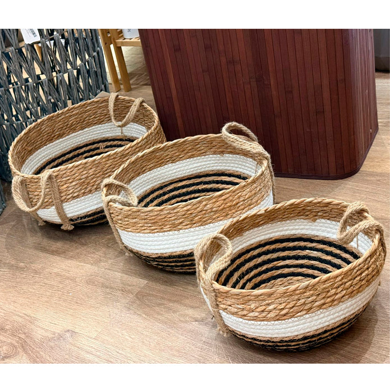 Set de 3 Canastos Organizadores de Fibras Naturales y Cuerda de Algodón Estilo Rústico Moderno