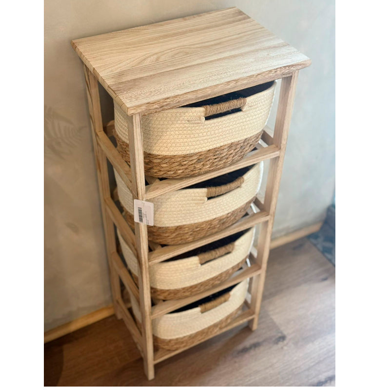 Mueble de Paulownia con 4 Cestas Tejido Algodon Natural Decohogar