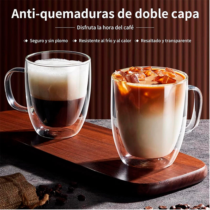 Mug Taza De Café oz Doble Pared Vidrio Vaso Termico