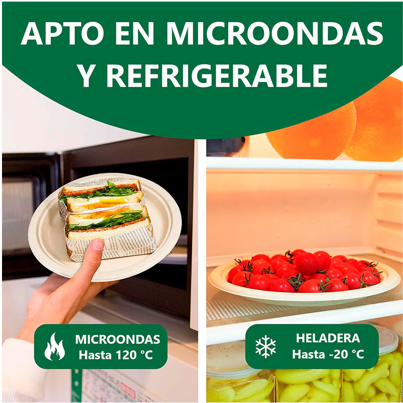 50 Platos Desechables De Papel Compostables Biodegradables Blanco