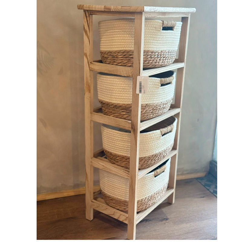 Mueble de Paulownia con 4 Cestas Tejido Algodon Natural Decohogar