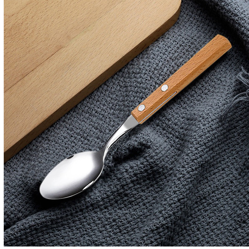 Set De Cubiertos Para Asado 6 Pieza Cuchilleria Mango Madera Cucharas Tenedor