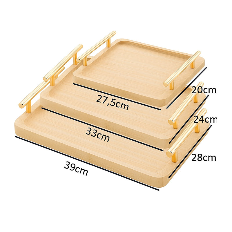 Set 3 Bandeja De Servicio Bambu Con Asas De Cocina Desayuno Madera