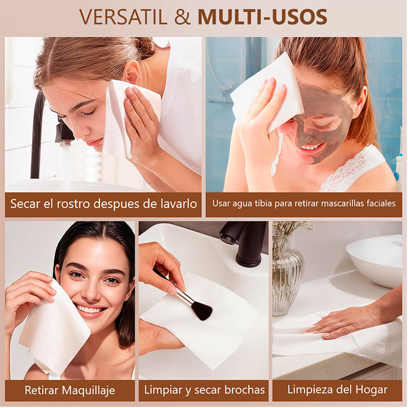 Toallas Faciales Secas Premium 100% Orgánica/ Vegan 50pcs Blanco