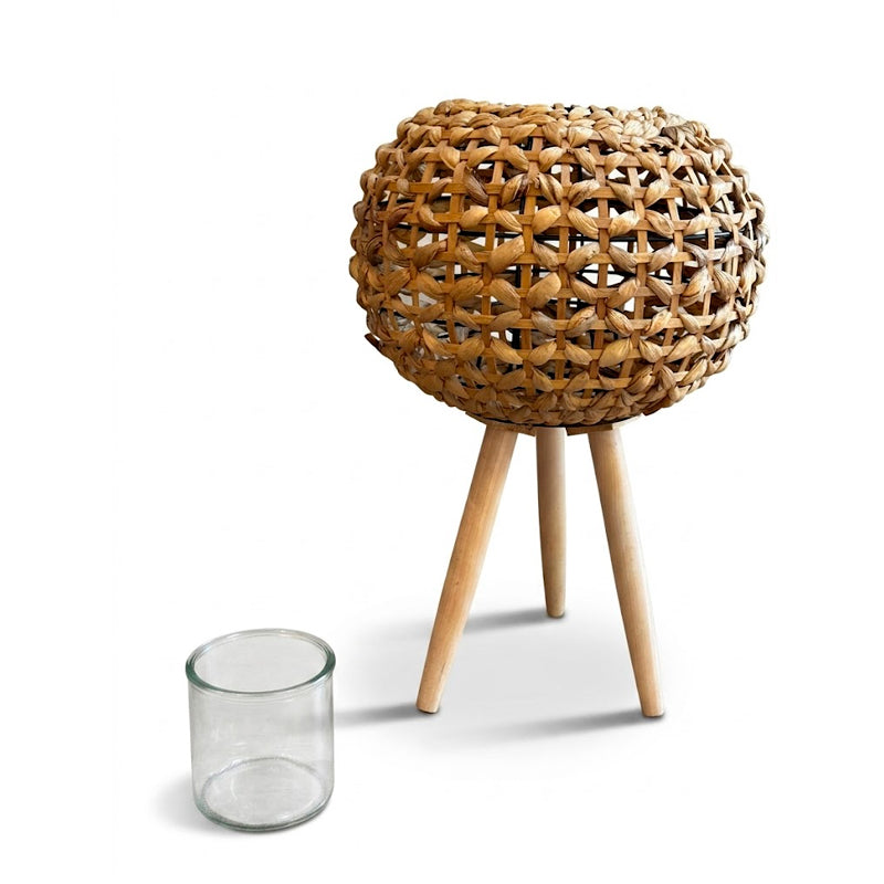 Portavelas Vintage de Bambú natural con Patas de Madera Farol Decoracion Living Dormitorio