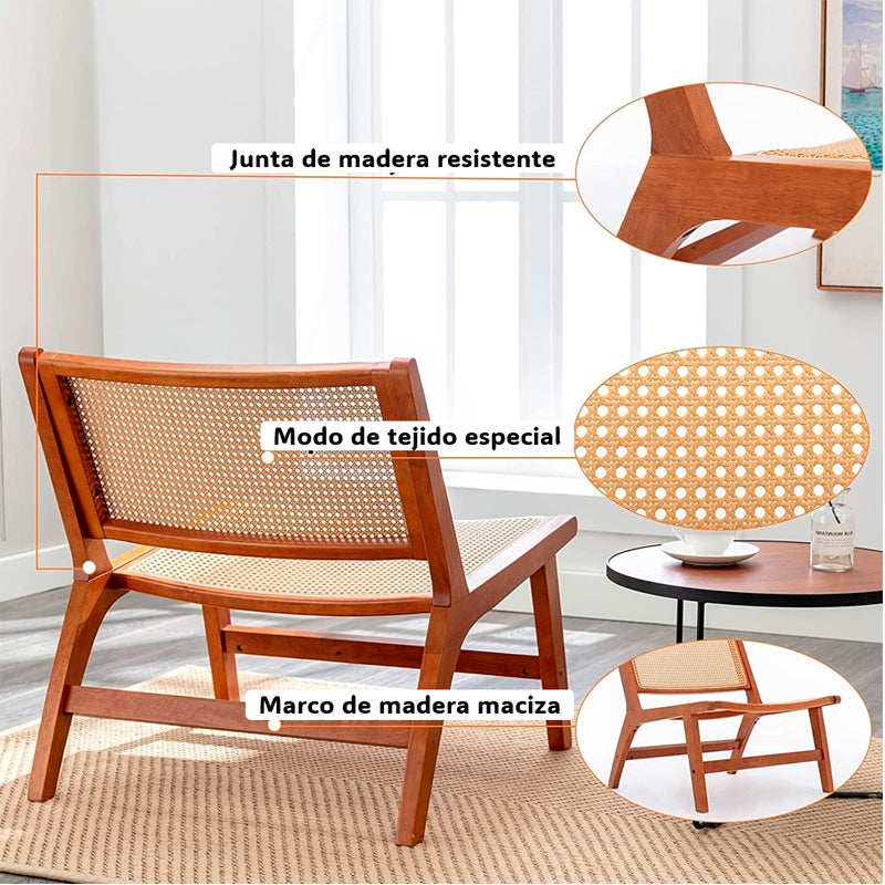 Silla Auxiliar Sin Brazos WakesHome Madera y Ratán Perfil Bajo