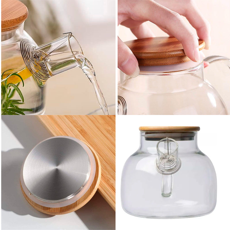 Tetera Vidrio Con Tapa De Bambú Infusión Té
