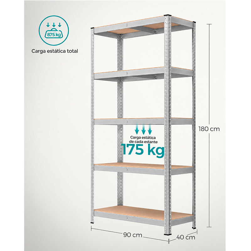 Estante Metálico 5 Niveles 180x90x40cm Rack Organizador
