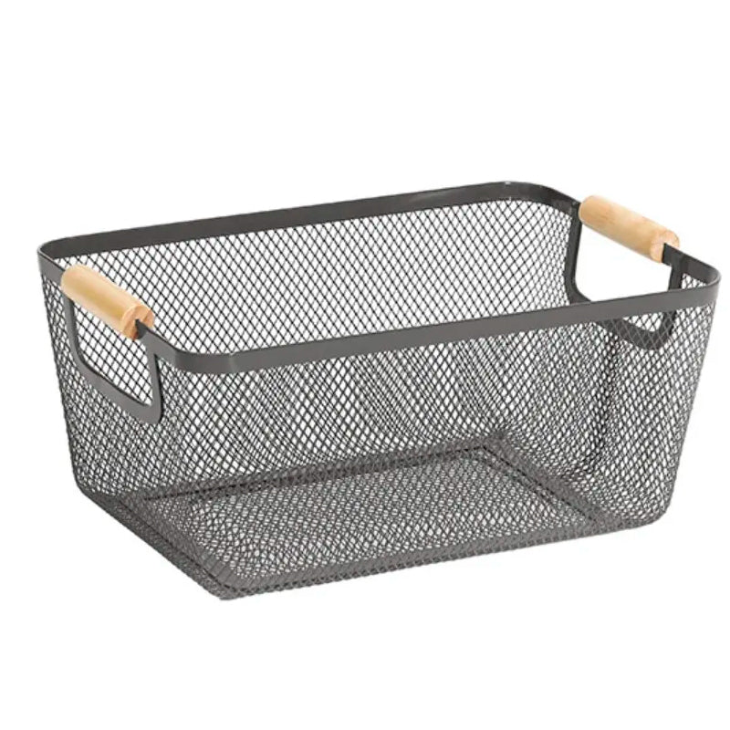 Set 3 Canastos Metalicos Con Mango De Madera Para El Hogar