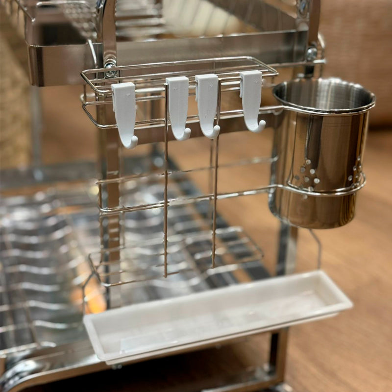 Escurridor De Platos Inoxidable De 2 Niveles Organizador De Cocina con Portaservicio