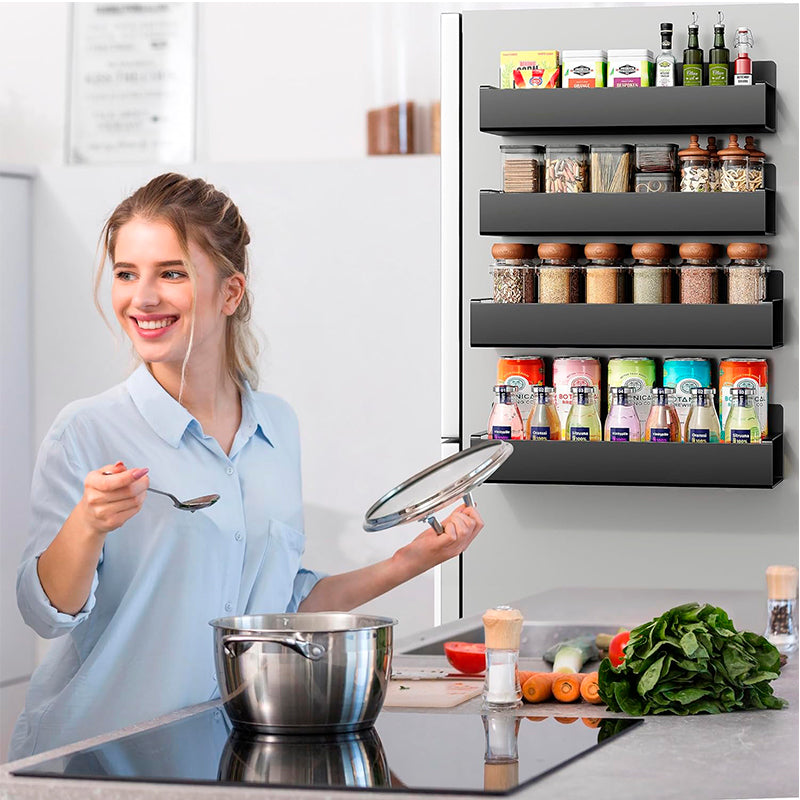 Estante Magnético 4pcs Metal Especias Refrigerador Lavadora Negro