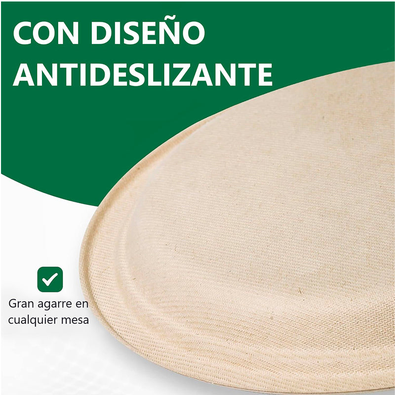 50 Platos Desechables De Papel Compostables Biodegradables Blanco