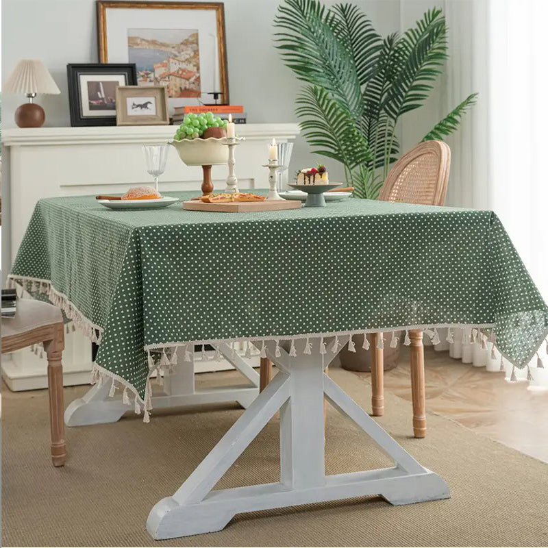 Mantel Rectangular Mantel De Mesa Borla Algodón 120x160cm Verde Con Lineas
