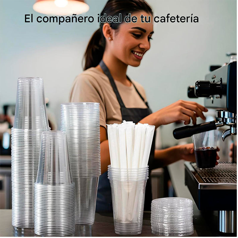 50 Vasos Desechable Plástico Con Tapa Y Bombillas 16 Onzas Transparente