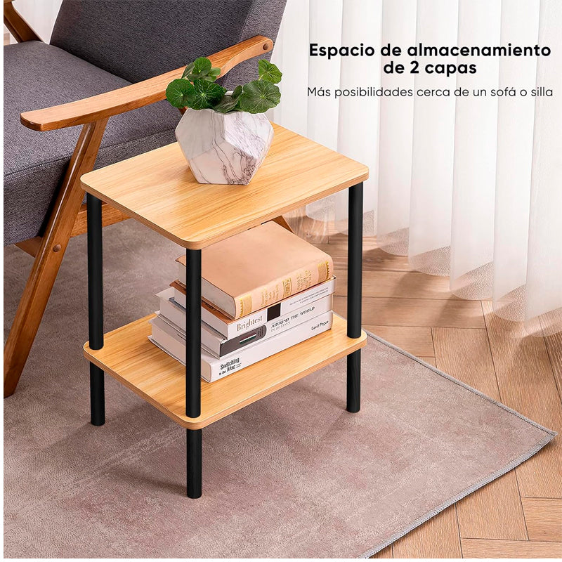 Mesa De Noche Top Living Velador 2 Niveles De Bambú Brillante