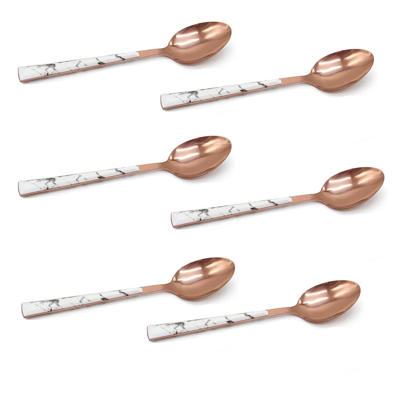 Juego De Cuchilleria 6 Piezas Gold Rose Mango Efecto Mármol Cucharilla Cuchara Tenedor