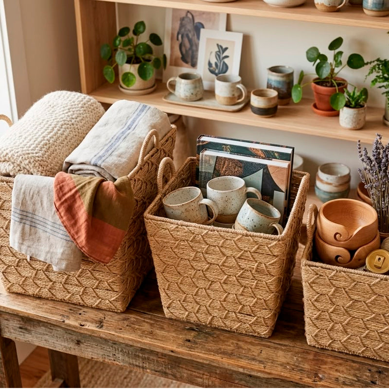 Set de 3 Canastos Organizadores Cuadrados en Seagrass – Natural