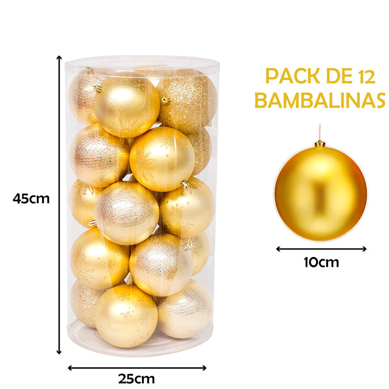 Pack 12 Esferas Navideña Bambalinas Adornos Arbolito Navidad 10cm