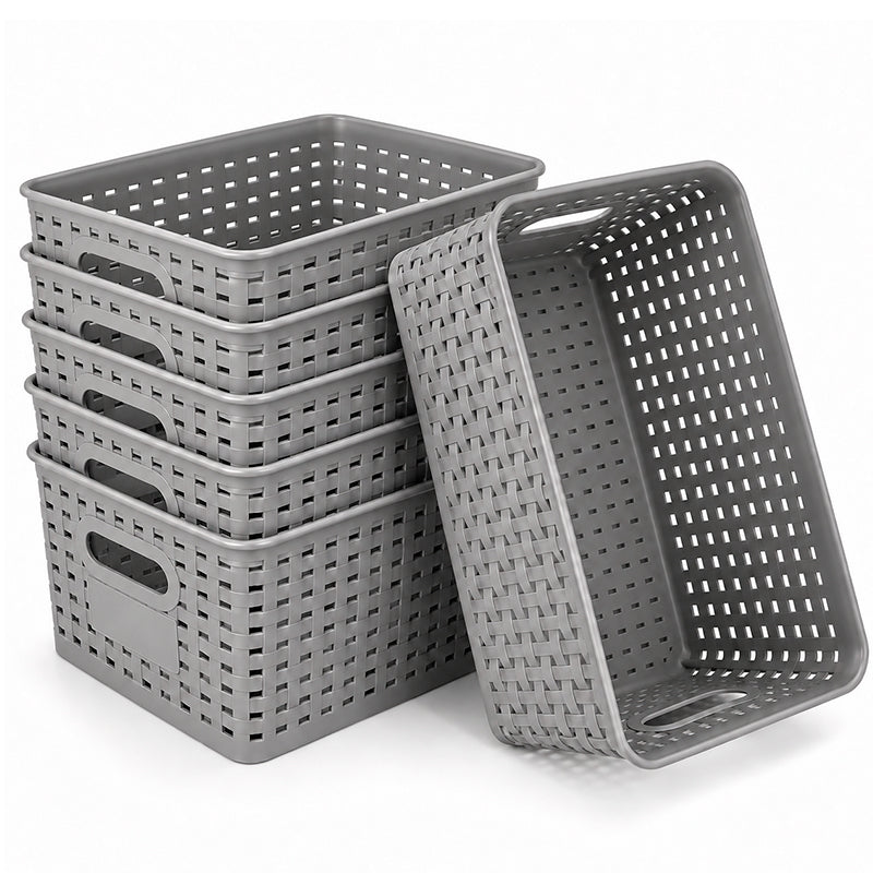 Pack Caja Organizadora Ratán 10lt Color Gris Canasto Cocina