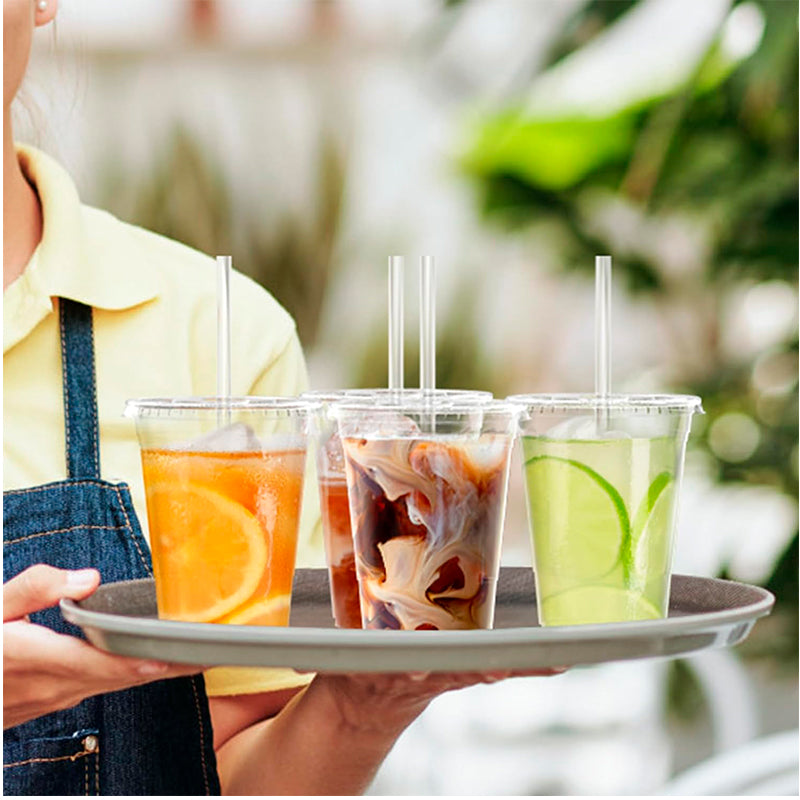 50 Vasos Desechable Plástico Con Tapa Y Bombillas 16 Onzas Transparente