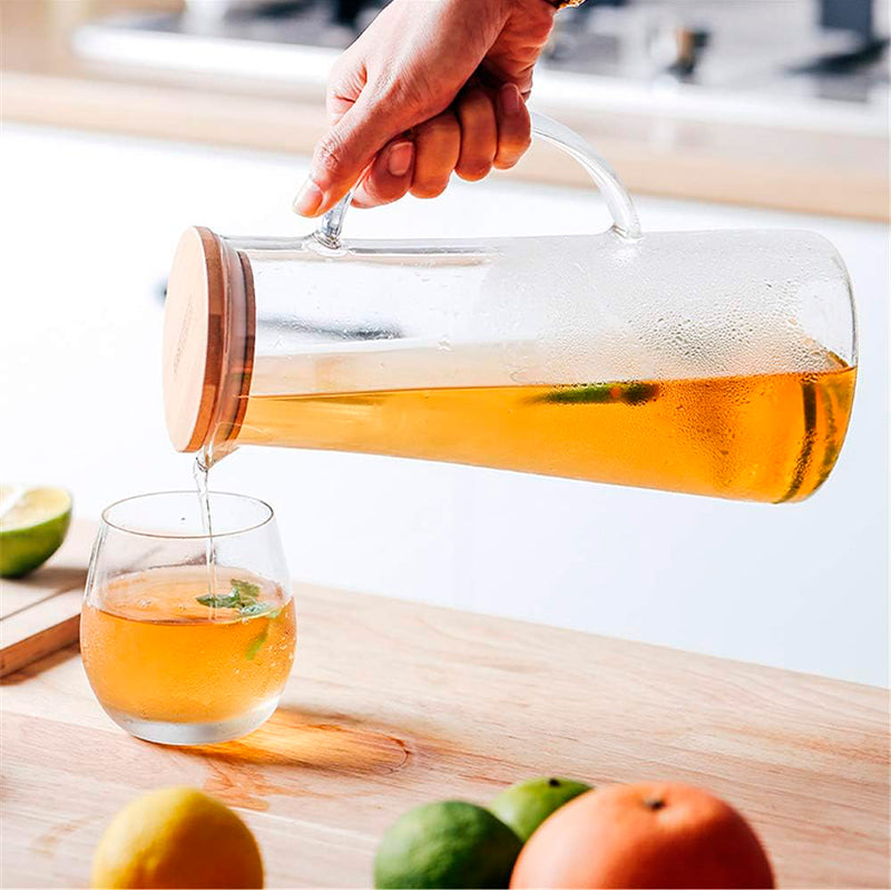 Jarra De Vidrio Con Tapa Para Agua Jugos Bebidas De 1.5 L Transparente
