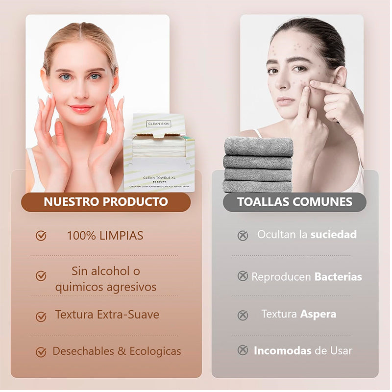 Toallas Faciales Secas Premium 100% Orgánica/ Vegan 50pcs Blanco