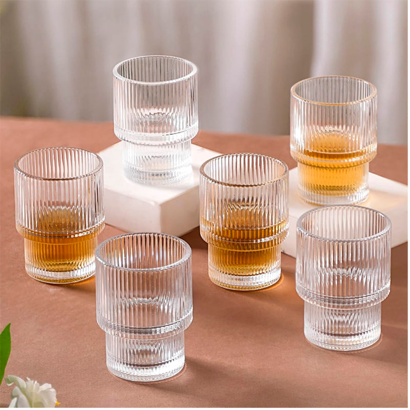 Set 6 Vasos de Vidrio Estilo Origami Cristal Acanalado